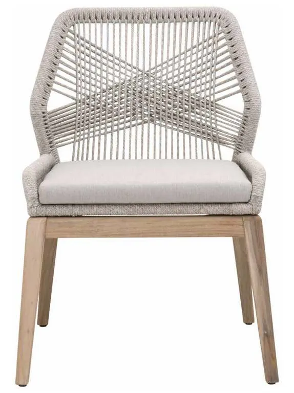 Essentials for Living 6808KD.WTA/PUM/GT Loom Outdoor Dining Chair in Taupe and White Flat Rope Performance Pumice Gray Teak Essentials for Living 6808KD.WTA/PUM/GT Loom Outdoor Dining Chair in Taupe and White Flat Rope Performance Pumice Gray Teak