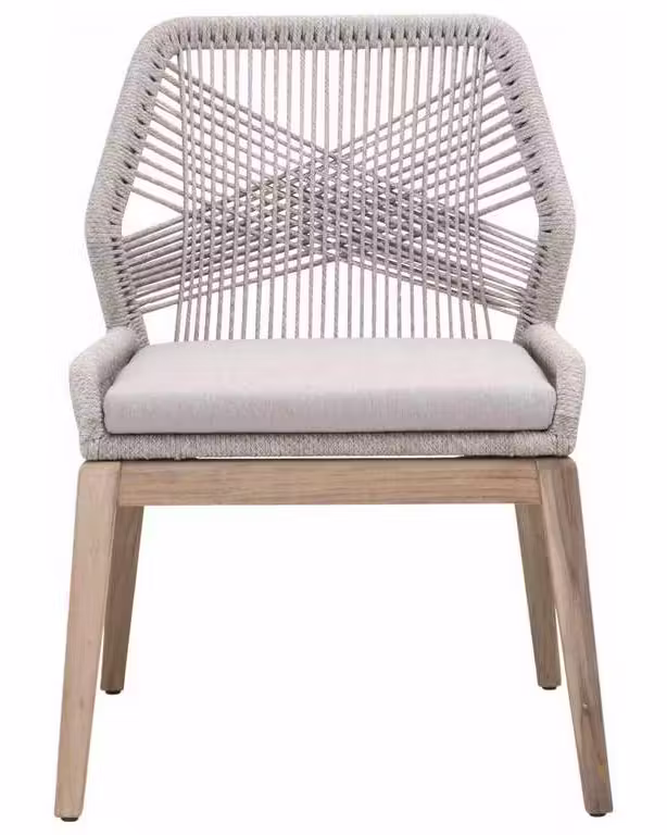 Essentials for Living 6808KD.WTA/PUM/GT Loom Outdoor Dining Chair in Taupe and White Flat Rope Performance Pumice Gray Teak Essentials for Living 6808KD.WTA/PUM/GT Loom Outdoor Dining Chair in Taupe and White Flat Rope Performance Pumice Gray Teak