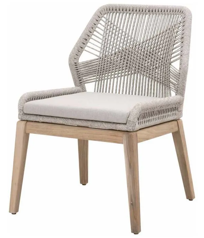 Essentials for Living 6808KD.WTA/PUM/GT Loom Outdoor Dining Chair in Taupe and White Flat Rope Performance Pumice Gray Teak Essentials for Living 6808KD.WTA/PUM/GT Loom Outdoor Dining Chair in Taupe and White Flat Rope Performance Pumice Gray Teak