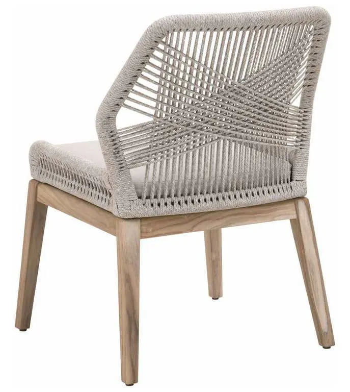 Essentials for Living 6808KD.WTA/PUM/GT Loom Outdoor Dining Chair in Taupe and White Flat Rope Performance Pumice Gray Teak Essentials for Living 6808KD.WTA/PUM/GT Loom Outdoor Dining Chair in Taupe and White Flat Rope Performance Pumice Gray Teak