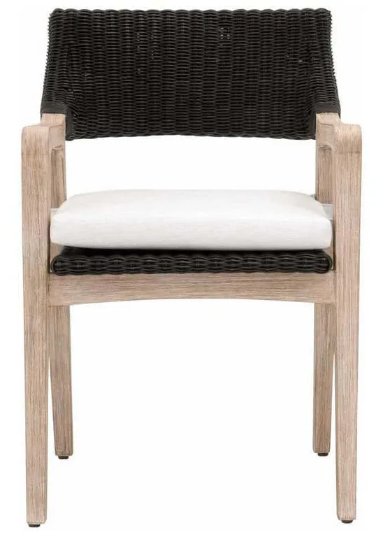 Essentials for Living 6810.BLR/WHT/NG Lucia Arm Chair in Black Rattan Performance White Speckle Natural Gray Mahogany Essentials for Living 6810.BLR/WHT/NG Lucia Arm Chair in Black Rattan Performance White Speckle Natural Gray Mahogany