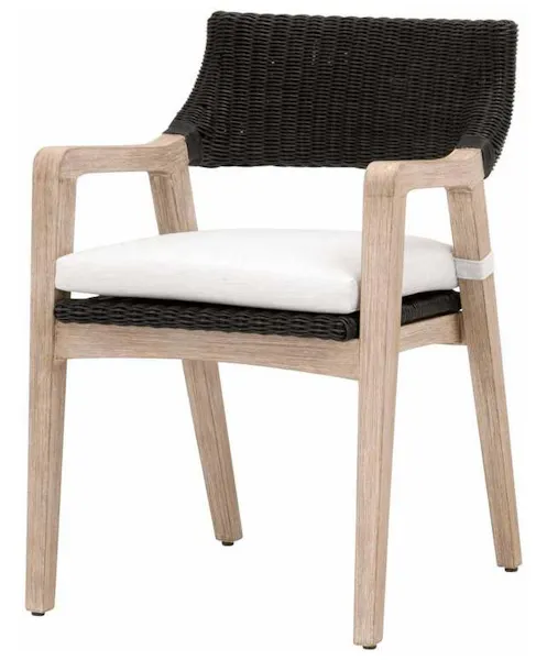 Essentials for Living 6810.BLR/WHT/NG Lucia Arm Chair in Black Rattan Performance White Speckle Natural Gray Mahogany Essentials for Living 6810.BLR/WHT/NG Lucia Arm Chair in Black Rattan Performance White Speckle Natural Gray Mahogany