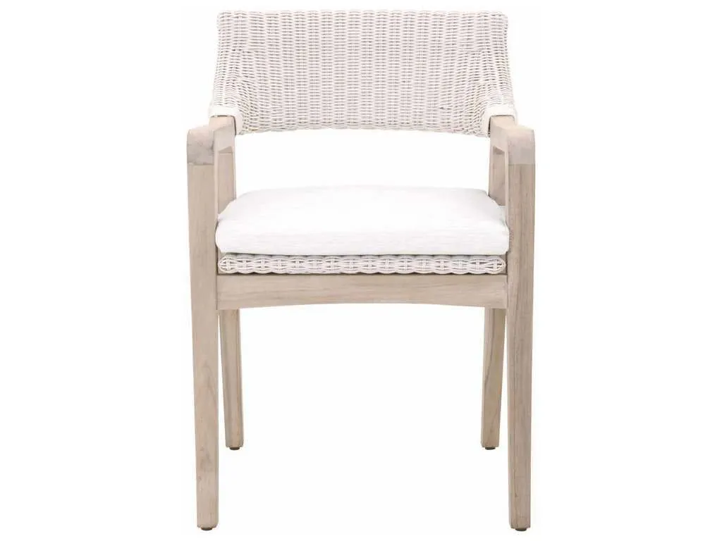 Essentials for Living 6810.PW/WHT/GT  Lucia Outdoor Arm Chair in Pure White Synthetic Wicker Performance White Speckle Gray Teak