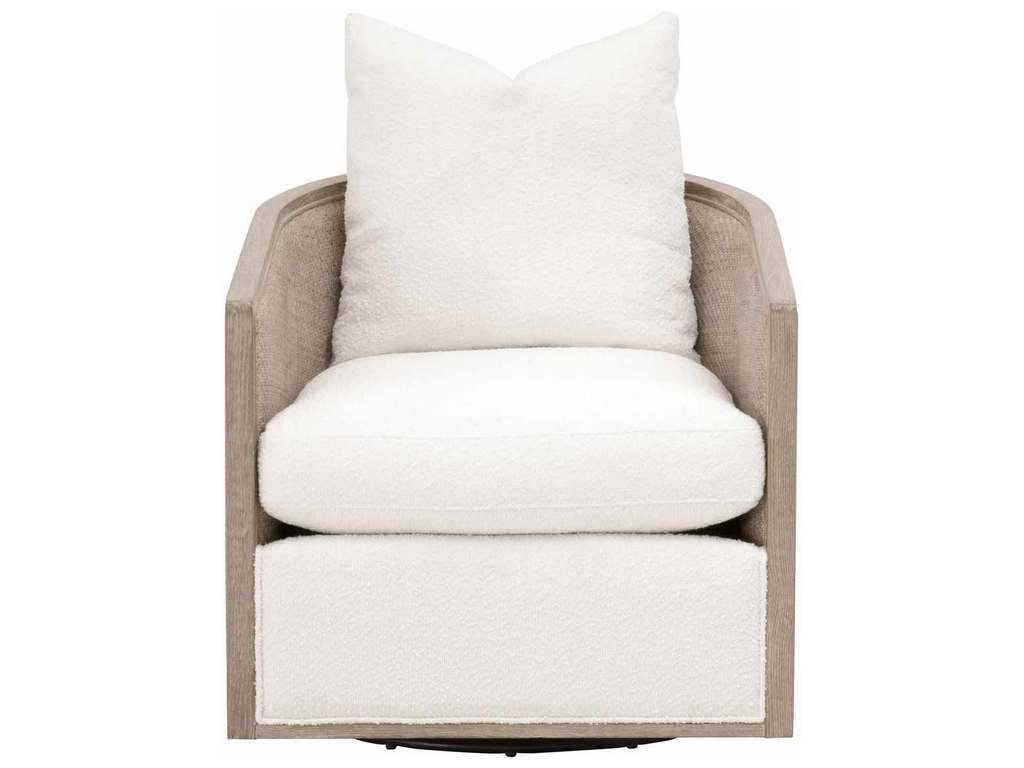 Essentials for Living 6643.BOU-SNO/NG  McGuire Swivel Club Chair in Performance Boucle Snow Natural Gray Oak and Cane
