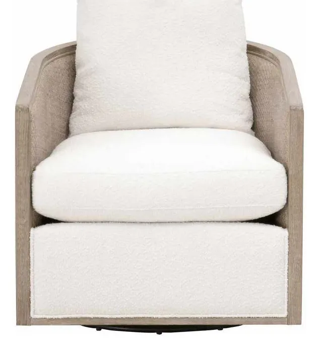 Essentials for Living 6643.BOU-SNO/NG McGuire Swivel Club Chair in Performance Boucle Snow Natural Gray Oak and Cane Essentials for Living 6643.BOU-SNO/NG McGuire Swivel Club Chair in Performance Boucle Snow Natural Gray Oak and Cane