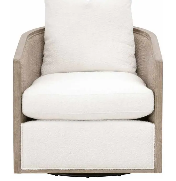 Essentials for Living 6643.BOU-SNO/NG McGuire Swivel Club Chair in Performance Boucle Snow Natural Gray Oak and Cane Essentials for Living 6643.BOU-SNO/NG McGuire Swivel Club Chair in Performance Boucle Snow Natural Gray Oak and Cane