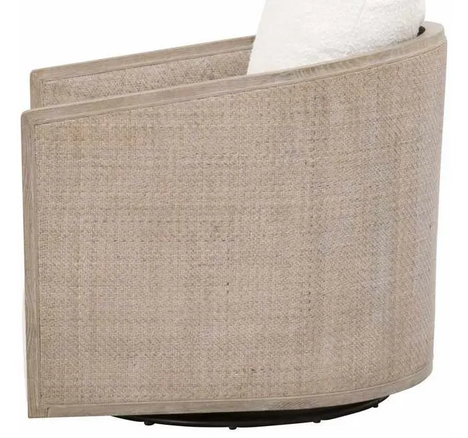 Essentials for Living 6643.BOU-SNO/NG McGuire Swivel Club Chair in Performance Boucle Snow Natural Gray Oak and Cane Essentials for Living 6643.BOU-SNO/NG McGuire Swivel Club Chair in Performance Boucle Snow Natural Gray Oak and Cane