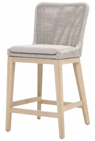 Essentials for Living 6853CS.WTA/PUM/GT Mesh Outdoor Counter Stool in Taupe and White Flat Rope Gray Teak Performance Pumice Essentials for Living 6853CS.WTA/PUM/GT Mesh Outdoor Counter Stool in Taupe and White Flat Rope Gray Teak Performance Pumice