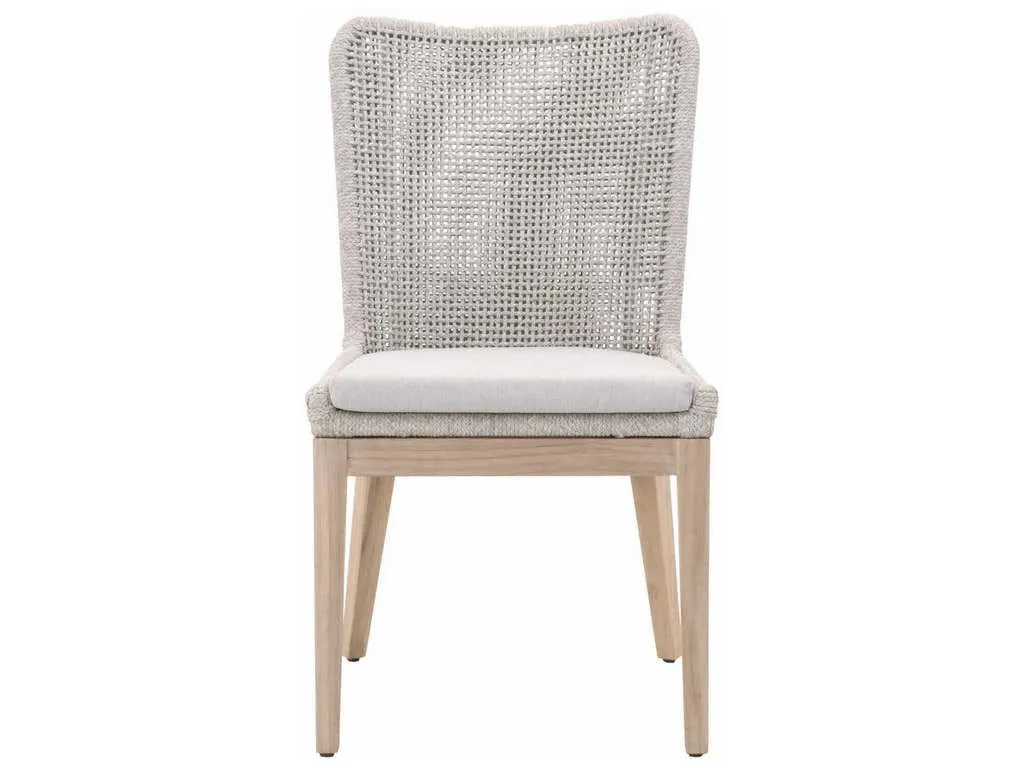 Essentials For Living 6854.WTA/PUM/GT  Mesh Outdoor Dining Chair in Taupe and White Flat Rope Gray Teak Performance Pumice
