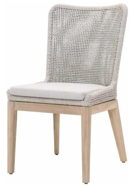 Essentials For Living 6854.WTA/PUM/GT Mesh Outdoor Dining Chair in Taupe and White Flat Rope Gray Teak Performance Pumice Essentials For Living 6854.WTA/PUM/GT Mesh Outdoor Dining Chair in Taupe and White Flat Rope Gray Teak Performance Pumice