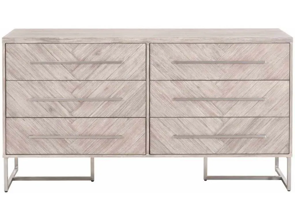 Essentials for Living 6049.NG  Mosaic 6 Drawer Double Dresser in Natural Gray Acacia Brushed Stainless Steel