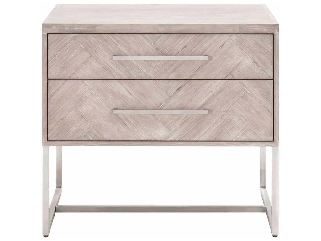 Essentials for Living 6048.NG  Mosaic 2 Drawer Nightstand in Natural Gray Acacia Brushed Stainless Steel