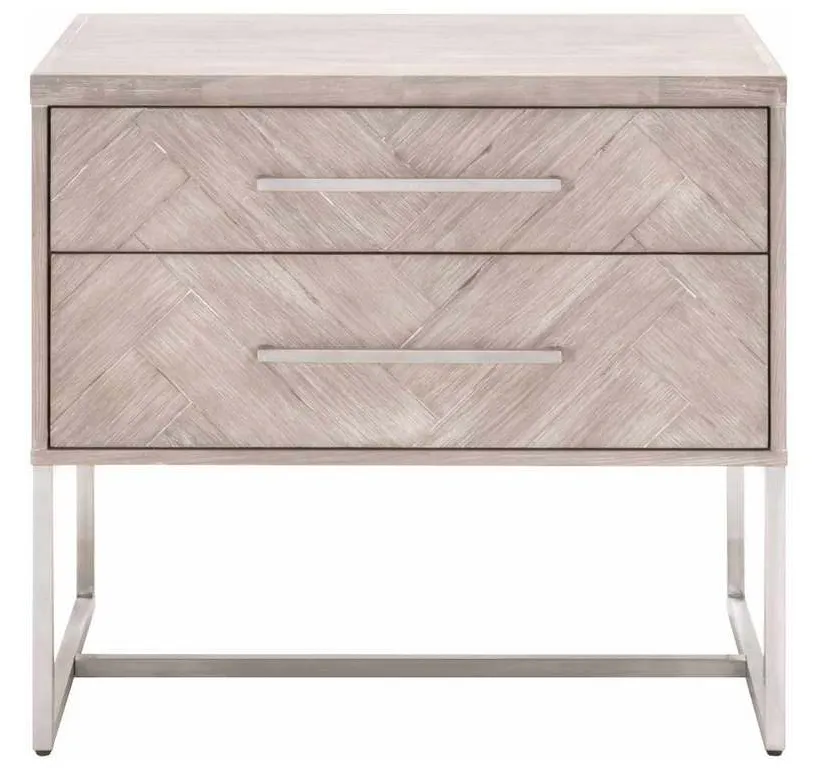 Essentials for Living 6048.NG Mosaic 2 Drawer Nightstand in Natural Gray Acacia Brushed Stainless Steel Essentials for Living 6048.NG Mosaic 2 Drawer Nightstand in Natural Gray Acacia Brushed Stainless Steel