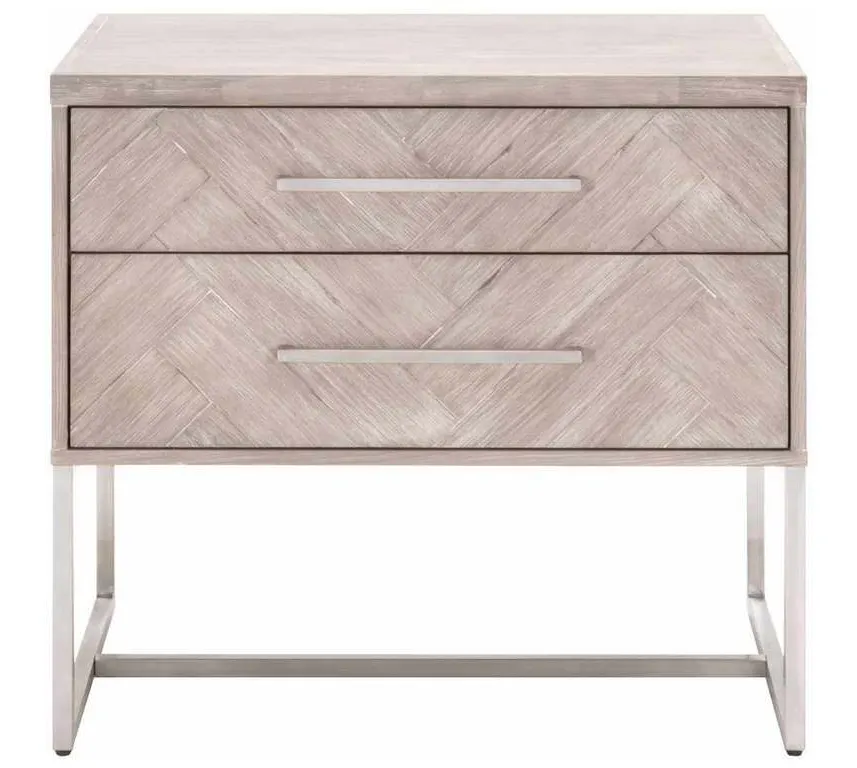 Essentials for Living 6048.NG Mosaic 2 Drawer Nightstand in Natural Gray Acacia Brushed Stainless Steel Essentials for Living 6048.NG Mosaic 2 Drawer Nightstand in Natural Gray Acacia Brushed Stainless Steel