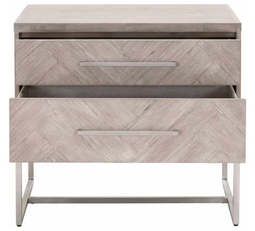 Essentials for Living 6048.NG Mosaic 2 Drawer Nightstand in Natural Gray Acacia Brushed Stainless Steel Essentials for Living 6048.NG Mosaic 2 Drawer Nightstand in Natural Gray Acacia Brushed Stainless Steel