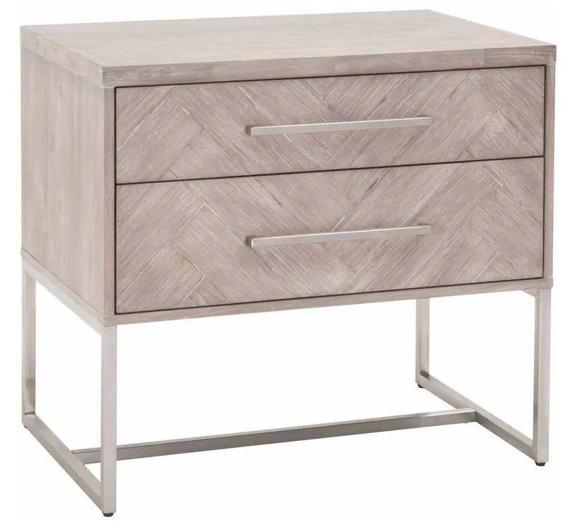 Essentials for Living 6048.NG Mosaic 2 Drawer Nightstand in Natural Gray Acacia Brushed Stainless Steel Essentials for Living 6048.NG Mosaic 2 Drawer Nightstand in Natural Gray Acacia Brushed Stainless Steel
