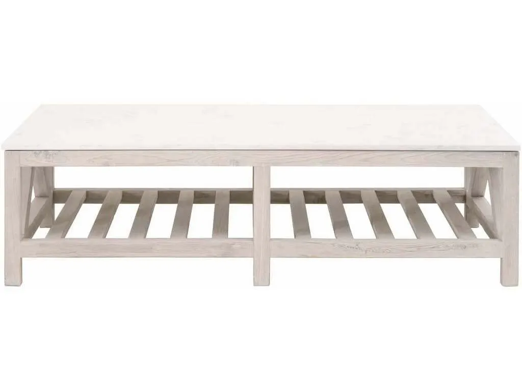 Essentials For Living 8019.WW-PNE/WHTQ  Spruce Coffee Table in White Wash Pine White Quartz