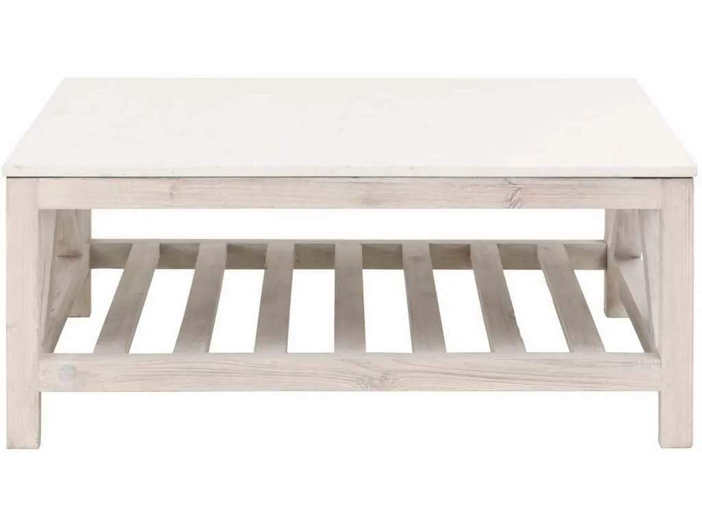 Essentials For Living 8019SQ.WW-PNE/WHTQ  Spruce Square Coffee Table in White Wash Pine White Quartz
