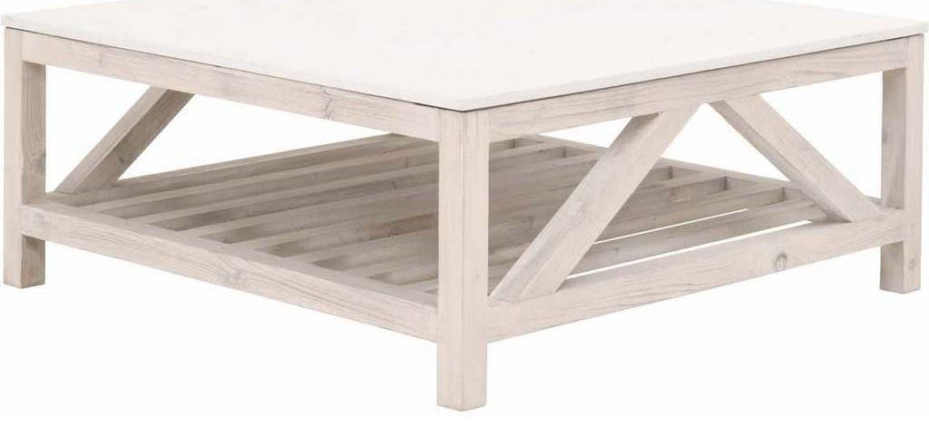 Essentials For Living 8019SQ.WW-PNE/WHTQ Spruce Square Coffee Table in White Wash Pine White Quartz Essentials For Living 8019SQ.WW-PNE/WHTQ Spruce Square Coffee Table in White Wash Pine White Quartz