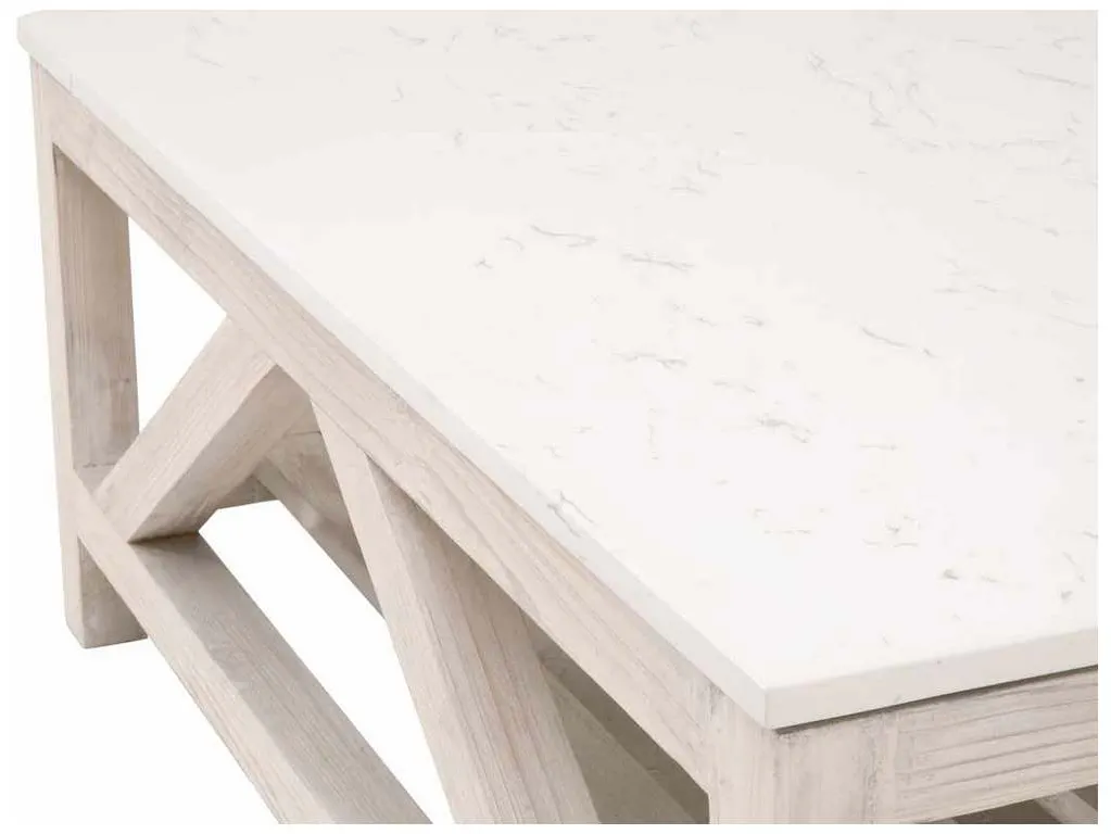 Essentials For Living 8019SQ.WW-PNE/WHTQ Spruce Square Coffee Table in White Wash Pine White Quartz Essentials For Living 8019SQ.WW-PNE/WHTQ Spruce Square Coffee Table in White Wash Pine White Quartz