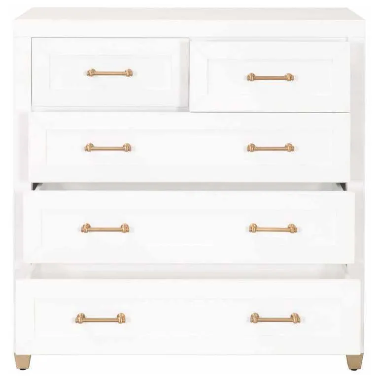 Essentials For Living 6135.WHT/BBRS Stella 5 Drawer High Chest in Matte White Essentials For Living 6135.WHT/BBRS Stella 5 Drawer High Chest in Matte White