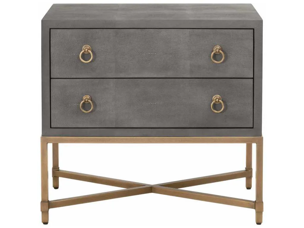 Essentials for Living 6121.GRY-SHG/GLD  Strand Shagreen 2 Drawer Nightstand in Gray Shagreen Brushed Gold