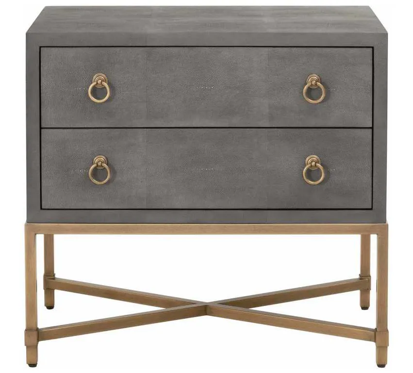 Essentials for Living 6121.GRY-SHG/GLD Strand Shagreen 2 Drawer Nightstand in Gray Shagreen Brushed Gold Essentials for Living 6121.GRY-SHG/GLD Strand Shagreen 2 Drawer Nightstand in Gray Shagreen Brushed Gold