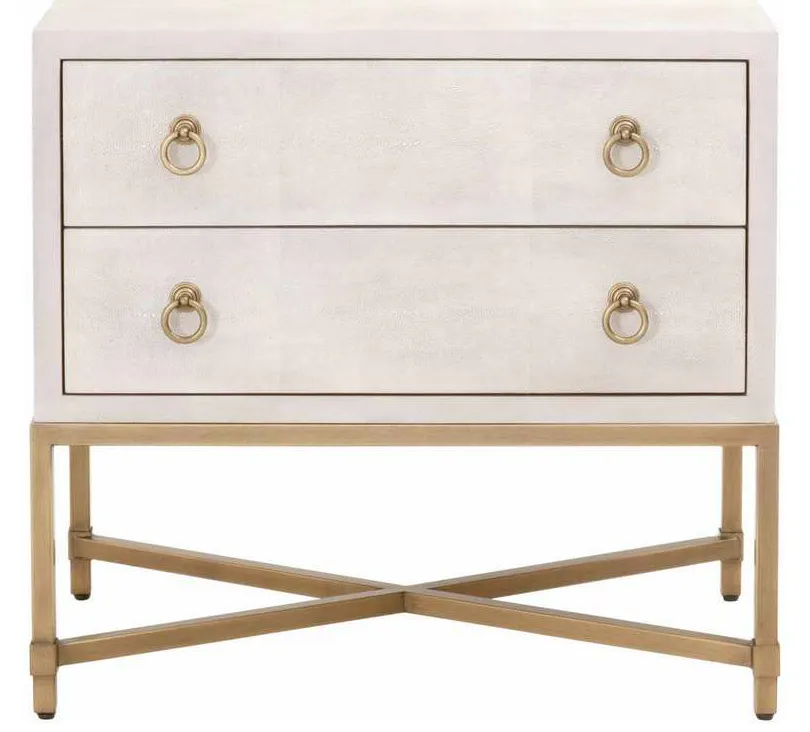 Essentials for Living 6121.WHT-SHG/GLD Strand Shagreen 2 Drawer Nightstand in White Shagreen Brushed Gold Essentials for Living 6121.WHT-SHG/GLD Strand Shagreen 2 Drawer Nightstand in White Shagreen Brushed Gold