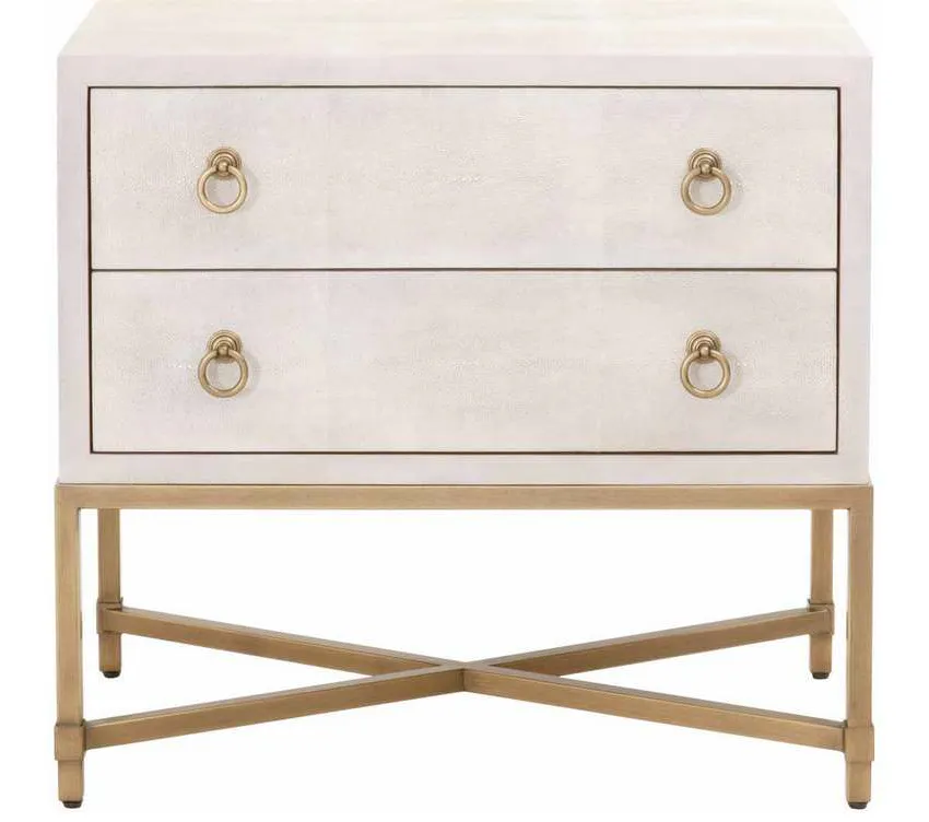 Essentials for Living 6121.WHT-SHG/GLD Strand Shagreen 2 Drawer Nightstand in White Shagreen Brushed Gold Essentials for Living 6121.WHT-SHG/GLD Strand Shagreen 2 Drawer Nightstand in White Shagreen Brushed Gold