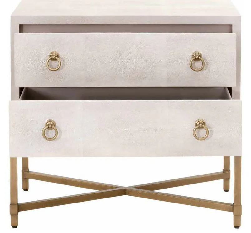 Essentials for Living 6121.WHT-SHG/GLD Strand Shagreen 2 Drawer Nightstand in White Shagreen Brushed Gold Essentials for Living 6121.WHT-SHG/GLD Strand Shagreen 2 Drawer Nightstand in White Shagreen Brushed Gold