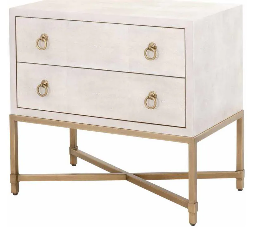 Essentials for Living 6121.WHT-SHG/GLD Strand Shagreen 2 Drawer Nightstand in White Shagreen Brushed Gold Essentials for Living 6121.WHT-SHG/GLD Strand Shagreen 2 Drawer Nightstand in White Shagreen Brushed Gold