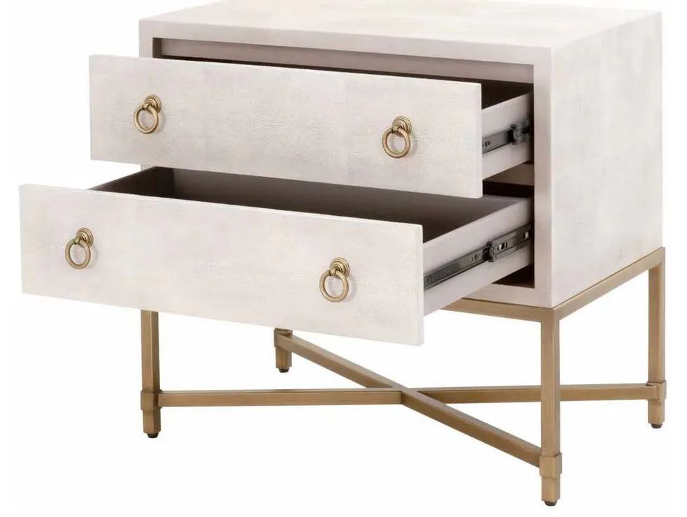 Essentials for Living 6121.WHT-SHG/GLD Strand Shagreen 2 Drawer Nightstand in White Shagreen Brushed Gold Essentials for Living 6121.WHT-SHG/GLD Strand Shagreen 2 Drawer Nightstand in White Shagreen Brushed Gold