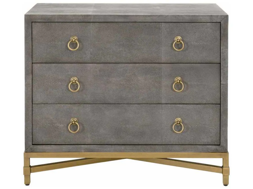 Essentials For Living 6120.GRY-SHG/GLD  Strand Shagreen 3 Drawer Nightstand in Gray Shagreen Brushed Gold
