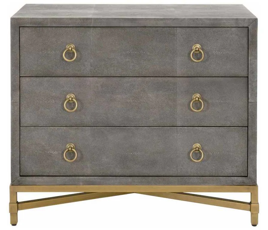 Essentials For Living 6120.GRY-SHG/GLD Strand Shagreen 3 Drawer Nightstand in Gray Shagreen Brushed Gold Essentials For Living 6120.GRY-SHG/GLD Strand Shagreen 3 Drawer Nightstand in Gray Shagreen Brushed Gold