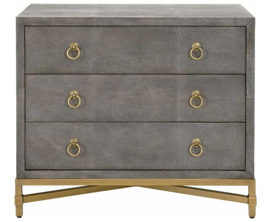 Essentials For Living 6120.GRY-SHG/GLD Strand Shagreen 3 Drawer Nightstand in Gray Shagreen Brushed Gold Essentials For Living 6120.GRY-SHG/GLD Strand Shagreen 3 Drawer Nightstand in Gray Shagreen Brushed Gold