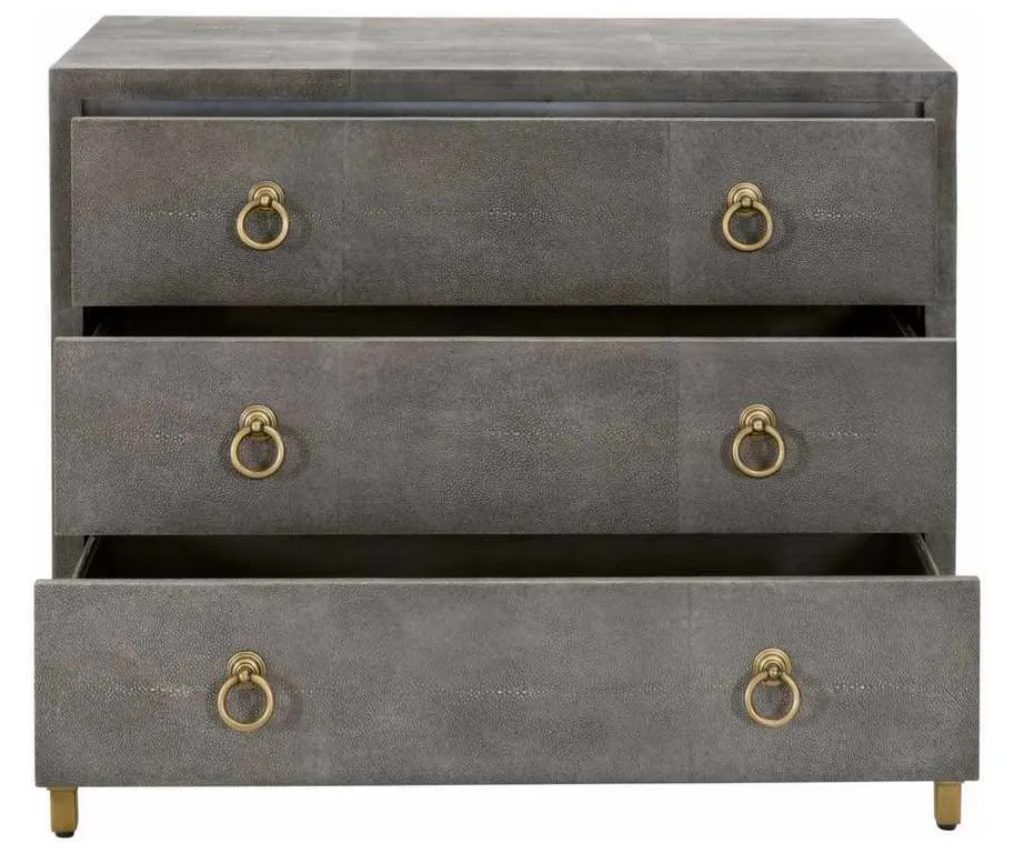 Essentials For Living 6120.GRY-SHG/GLD Strand Shagreen 3 Drawer Nightstand in Gray Shagreen Brushed Gold Essentials For Living 6120.GRY-SHG/GLD Strand Shagreen 3 Drawer Nightstand in Gray Shagreen Brushed Gold