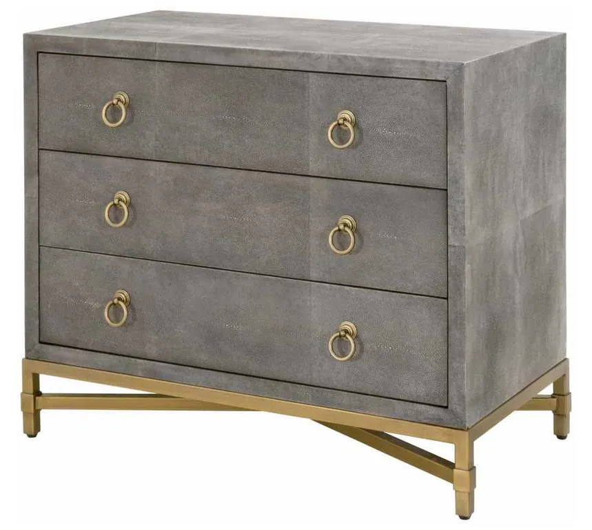 Essentials For Living 6120.GRY-SHG/GLD Strand Shagreen 3 Drawer Nightstand in Gray Shagreen Brushed Gold Essentials For Living 6120.GRY-SHG/GLD Strand Shagreen 3 Drawer Nightstand in Gray Shagreen Brushed Gold