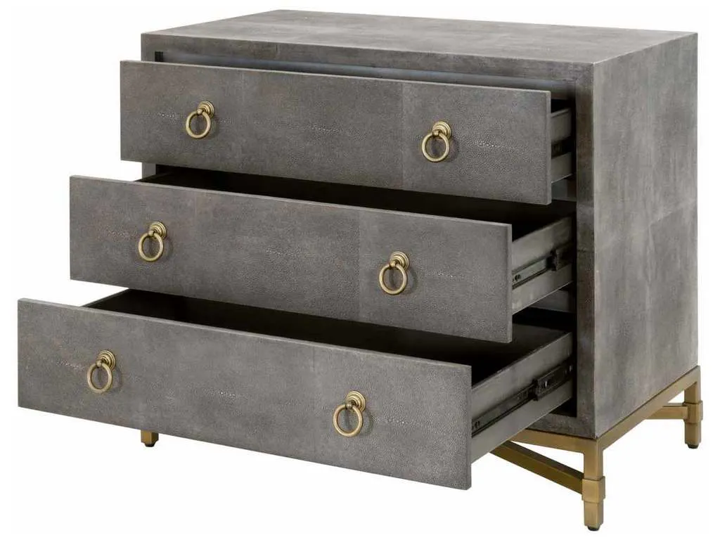Essentials For Living 6120.GRY-SHG/GLD Strand Shagreen 3 Drawer Nightstand in Gray Shagreen Brushed Gold Essentials For Living 6120.GRY-SHG/GLD Strand Shagreen 3 Drawer Nightstand in Gray Shagreen Brushed Gold