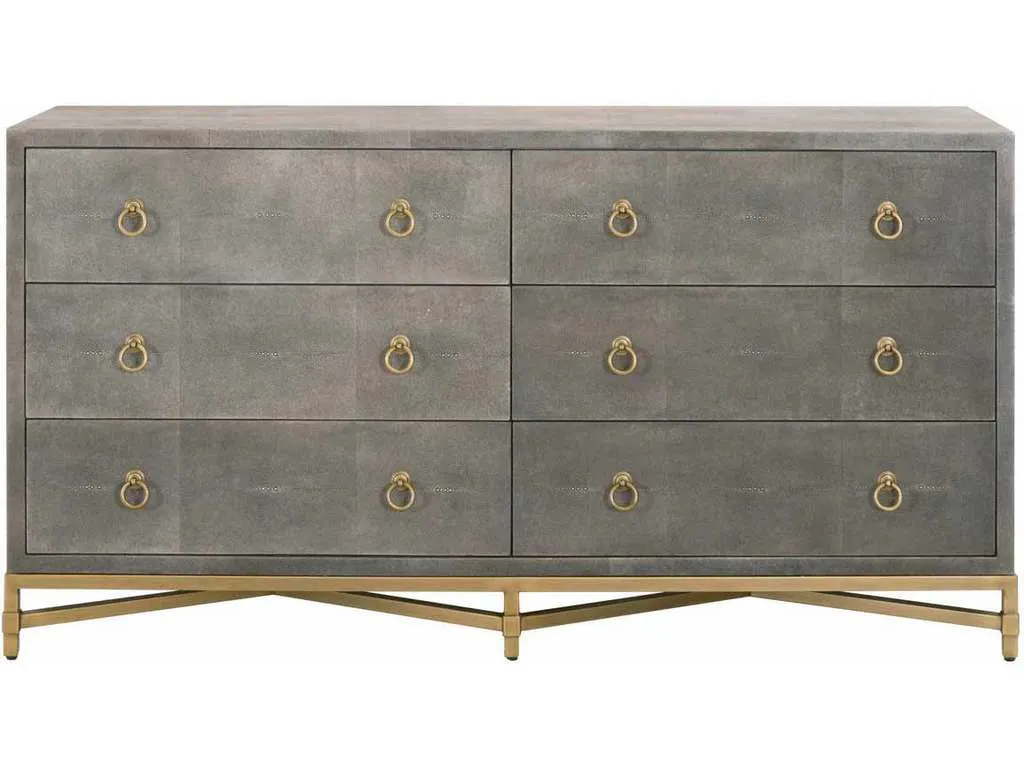 Essentials For Living 6122.GRY-SHG/GLD  Strand Shagreen 6 Drawer Double Dresser in Gray Shagreen Brushed Gold
