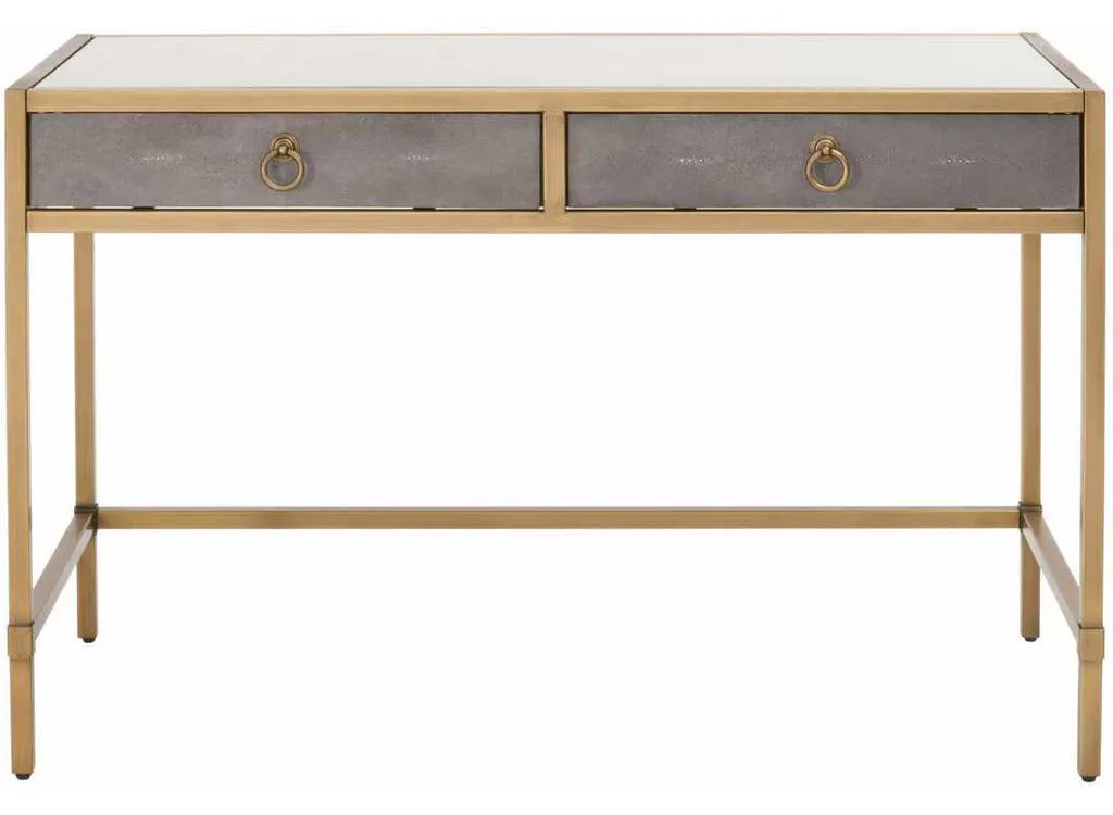 Essentials For Living 6124.GRY-SHG/GLD Strand Shagreen Desk in Gray Shagreen Brushed Gold Clear Glass Essentials For Living 6124.GRY-SHG/GLD Strand Shagreen Desk in Gray Shagreen Brushed Gold Clear Glass