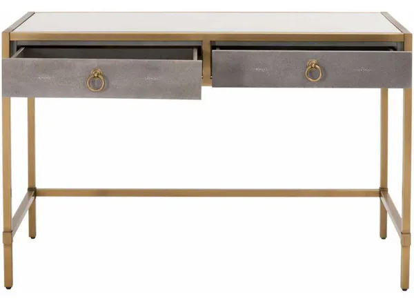 Essentials For Living 6124.GRY-SHG/GLD Strand Shagreen Desk in Gray Shagreen Brushed Gold Clear Glass Essentials For Living 6124.GRY-SHG/GLD Strand Shagreen Desk in Gray Shagreen Brushed Gold Clear Glass