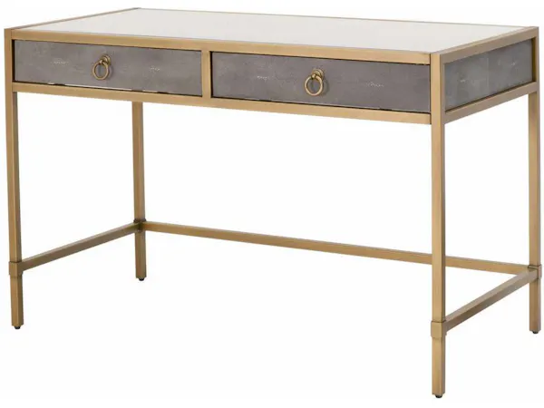 Essentials For Living 6124.GRY-SHG/GLD Strand Shagreen Desk in Gray Shagreen Brushed Gold Clear Glass Essentials For Living 6124.GRY-SHG/GLD Strand Shagreen Desk in Gray Shagreen Brushed Gold Clear Glass