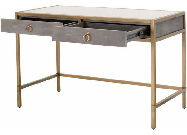 Essentials For Living 6124.GRY-SHG/GLD Strand Shagreen Desk in Gray Shagreen Brushed Gold Clear Glass Essentials For Living 6124.GRY-SHG/GLD Strand Shagreen Desk in Gray Shagreen Brushed Gold Clear Glass