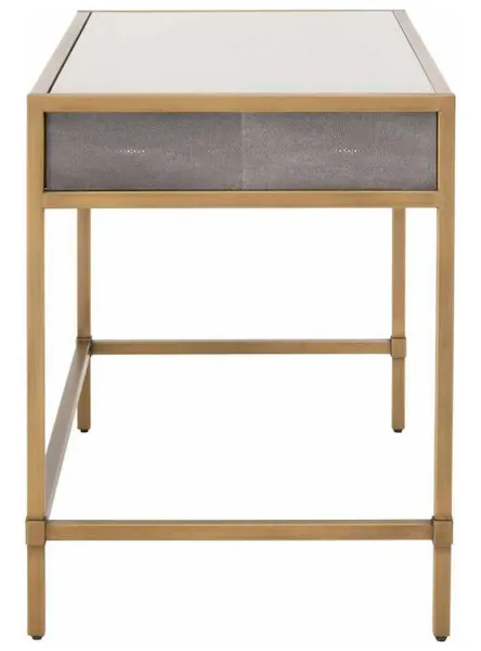 Essentials For Living 6124.GRY-SHG/GLD Strand Shagreen Desk in Gray Shagreen Brushed Gold Clear Glass Essentials For Living 6124.GRY-SHG/GLD Strand Shagreen Desk in Gray Shagreen Brushed Gold Clear Glass
