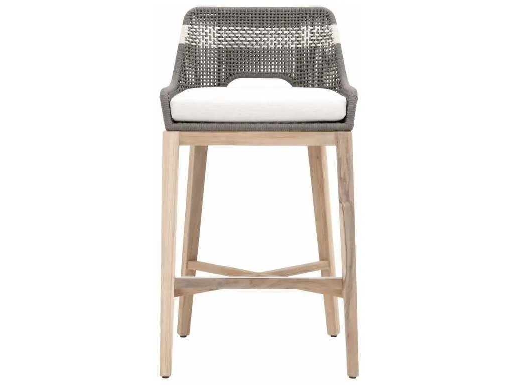 Essentials For Living 6850BS.DOV/WHT/GT  Tapestry Outdoor Barstool in Dove Flat Rope White Speckle Stripe Performance White Speckle Gray Teak