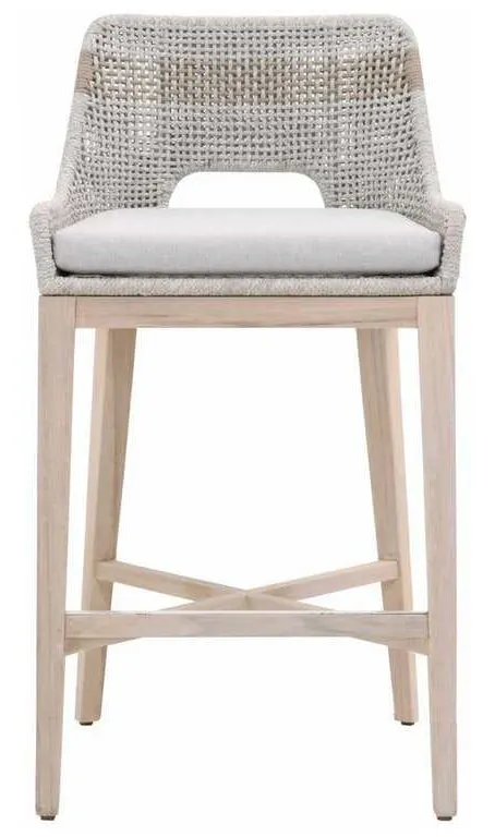 Essentials For Living 6850BS.WTA/PUM/GT Tapestry Outdoor Barstool in Taupe and White Flat Rope Taupe Stripe Performance Pumice Gray Teak Essentials For Living 6850BS.WTA/PUM/GT Tapestry Outdoor Barstool in Taupe and White Flat Rope Taupe Stripe Performance Pumice Gray Teak