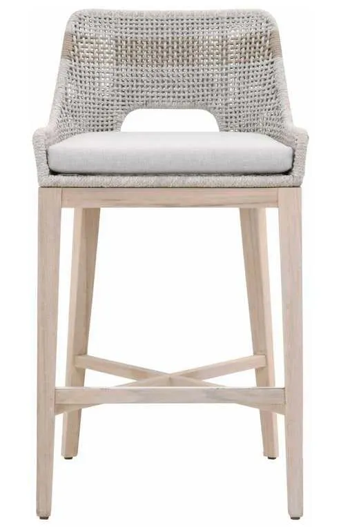 Essentials For Living 6850BS.WTA/PUM/GT Tapestry Outdoor Barstool in Taupe and White Flat Rope Taupe Stripe Performance Pumice Gray Teak Essentials For Living 6850BS.WTA/PUM/GT Tapestry Outdoor Barstool in Taupe and White Flat Rope Taupe Stripe Performance Pumice Gray Teak