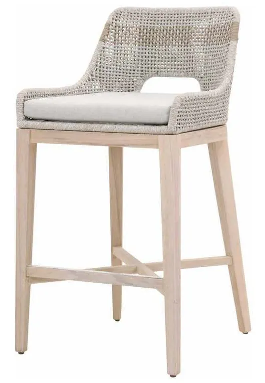 Essentials For Living 6850BS.WTA/PUM/GT Tapestry Outdoor Barstool in Taupe and White Flat Rope Taupe Stripe Performance Pumice Gray Teak Essentials For Living 6850BS.WTA/PUM/GT Tapestry Outdoor Barstool in Taupe and White Flat Rope Taupe Stripe Performance Pumice Gray Teak