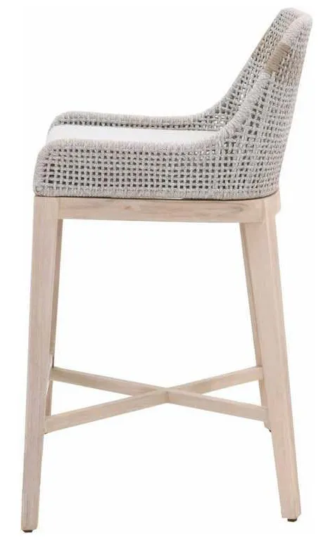 Essentials For Living 6850BS.WTA/PUM/GT Tapestry Outdoor Barstool in Taupe and White Flat Rope Taupe Stripe Performance Pumice Gray Teak Essentials For Living 6850BS.WTA/PUM/GT Tapestry Outdoor Barstool in Taupe and White Flat Rope Taupe Stripe Performance Pumice Gray Teak