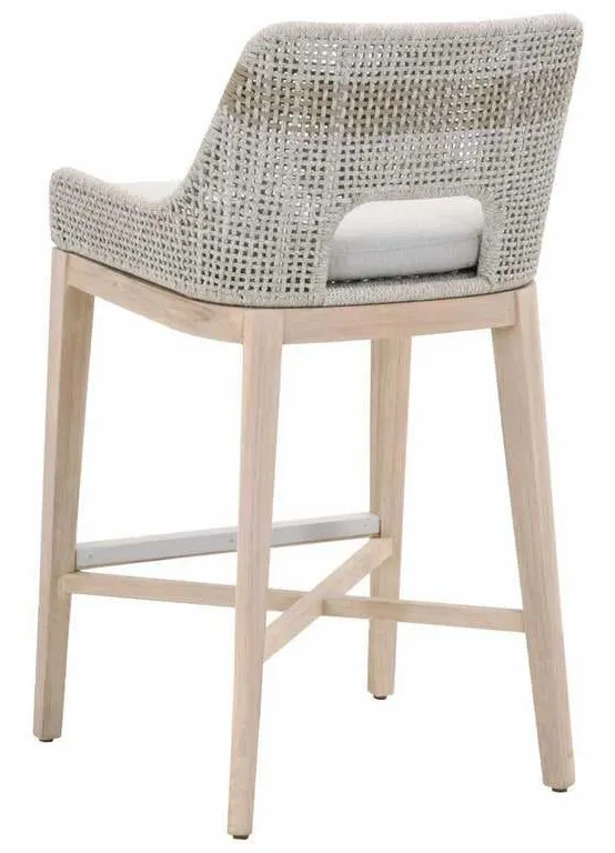 Essentials For Living 6850BS.WTA/PUM/GT Tapestry Outdoor Barstool in Taupe and White Flat Rope Taupe Stripe Performance Pumice Gray Teak Essentials For Living 6850BS.WTA/PUM/GT Tapestry Outdoor Barstool in Taupe and White Flat Rope Taupe Stripe Performance Pumice Gray Teak